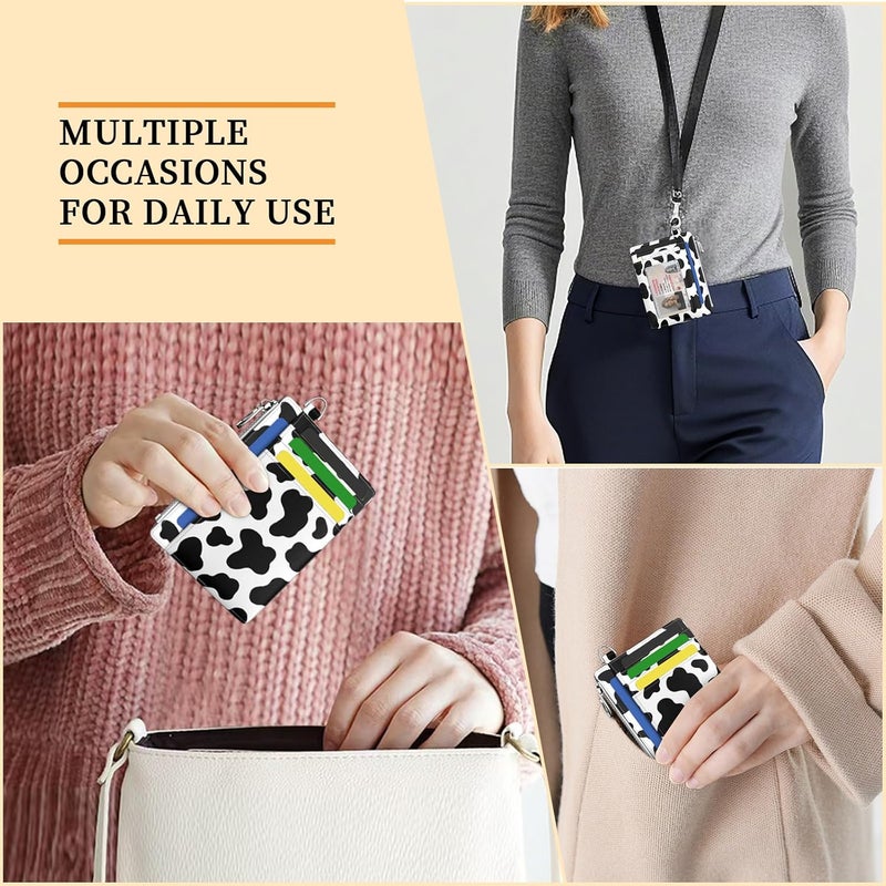 Hancynir Slim Wallet Women Credit Card Holder Cow RFID Blocking Small Mini Card Wallets Cute Front Pocket PU Leather Card Case Thin Travel Zipper Coin Cash Ladies Female Wallet Gifts Black and White - Image 3